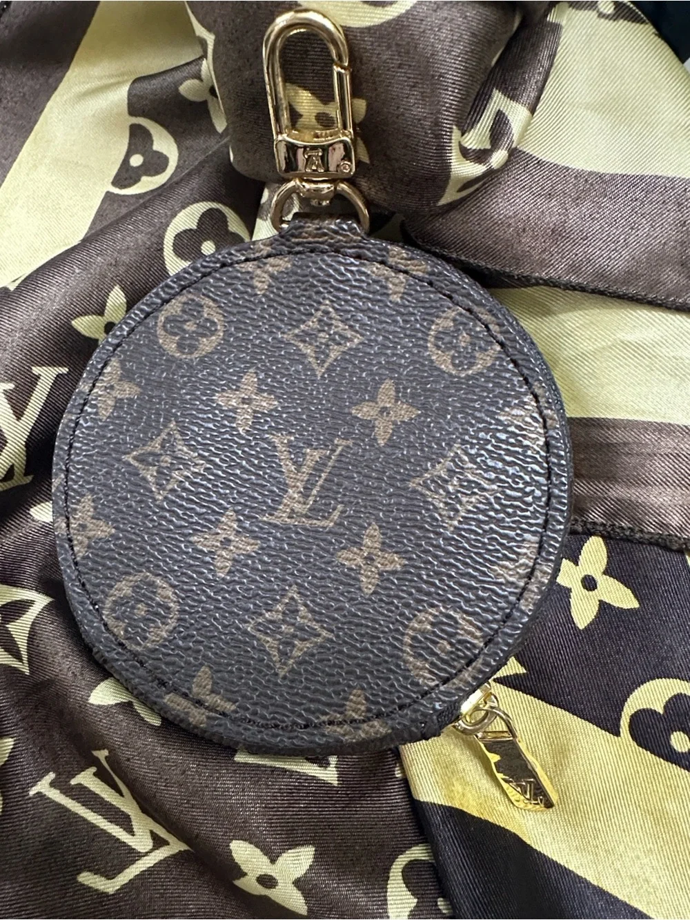 Louis Vuitton Brown Monogram Round Coin Pouch with Gold Hardware